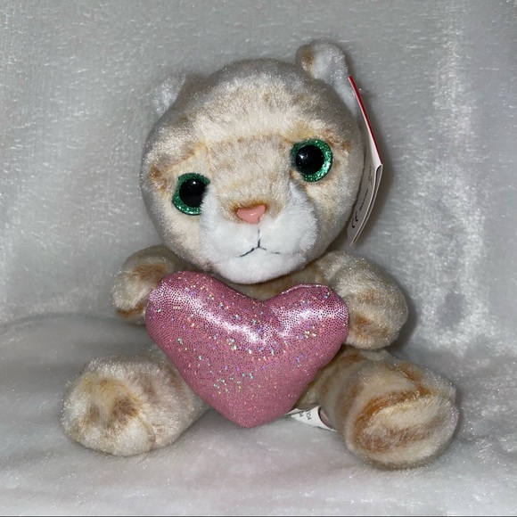 Russ Cat Heart Plush 6" Green Eyes Striped Beige Pink Stuffed Animal KellyToy - Picture 5 of 10